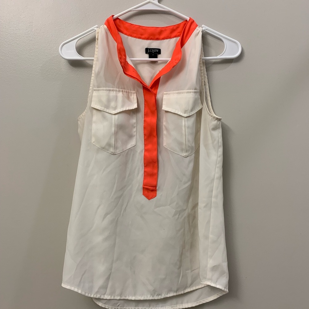 J. Crew Cream & Orange Sleeveless Blouse